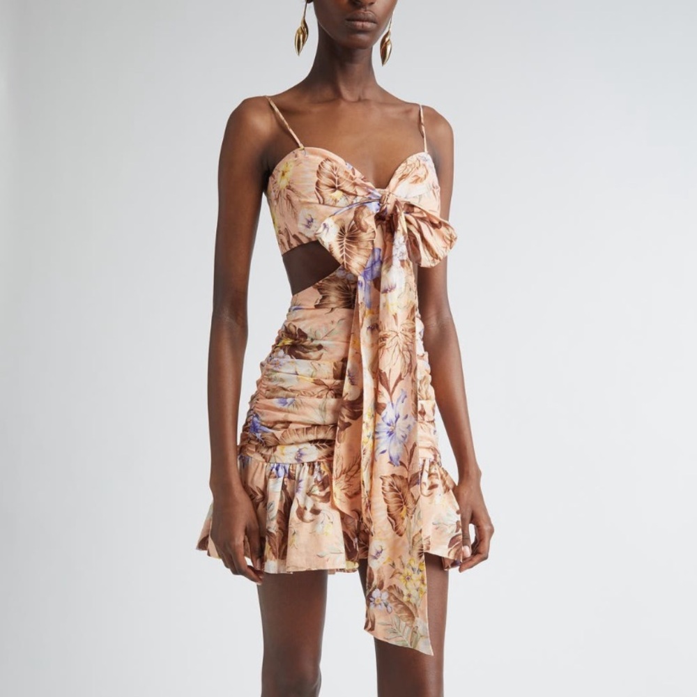 Zimmermann Coco Floral Print Bow Detail Minidress